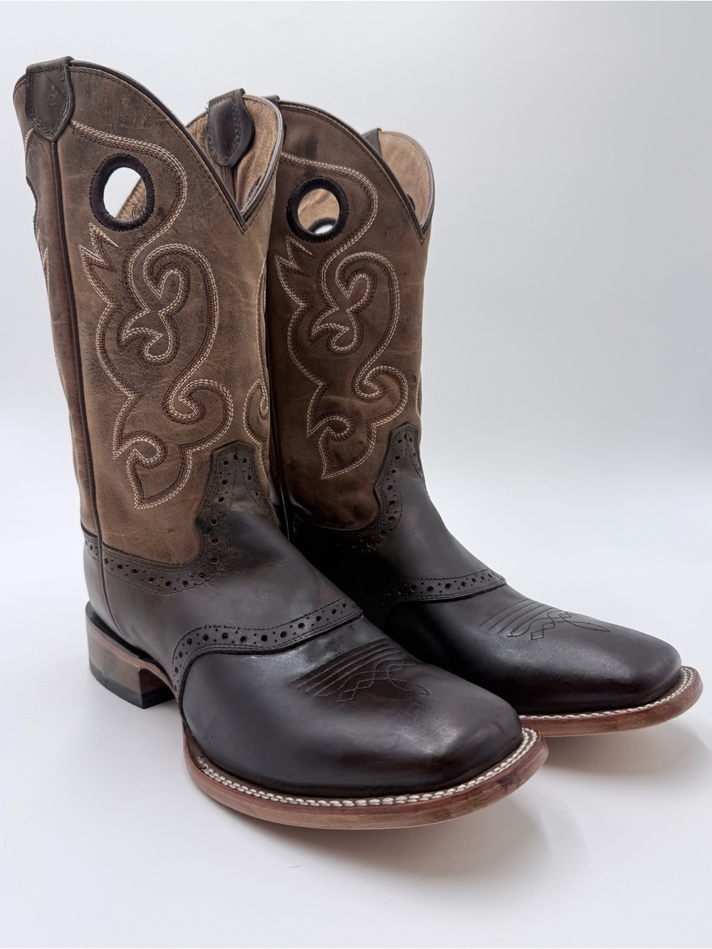 Men's Two-Tone Brown Leather Western Cowboy Boots by Cody James